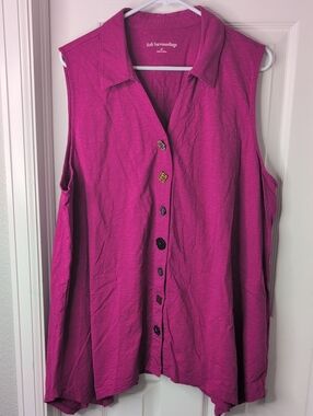 Soft Surroundings Sleeveless Button-Front Top in Magenta Pink Size 2X